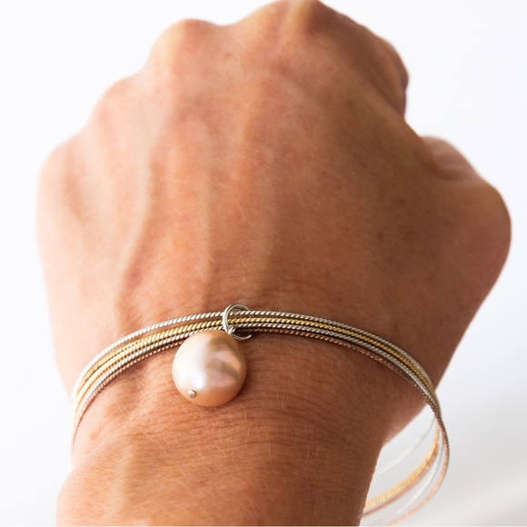 Honora 13.0 Ming cultured Pearl sterling silver tricolor dainty bangles feminine